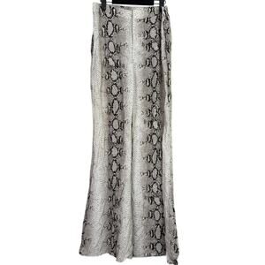 Zara Snakeskin Print Flared Trousers Satin Effect Lightweight XL Cream Brown